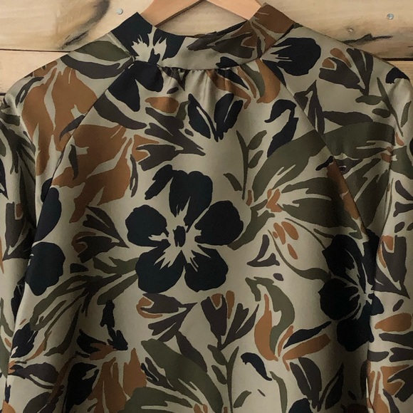 ZARA camouflage floral print long sleeve pullover top hem band oversized XS - Picture 4 of 12